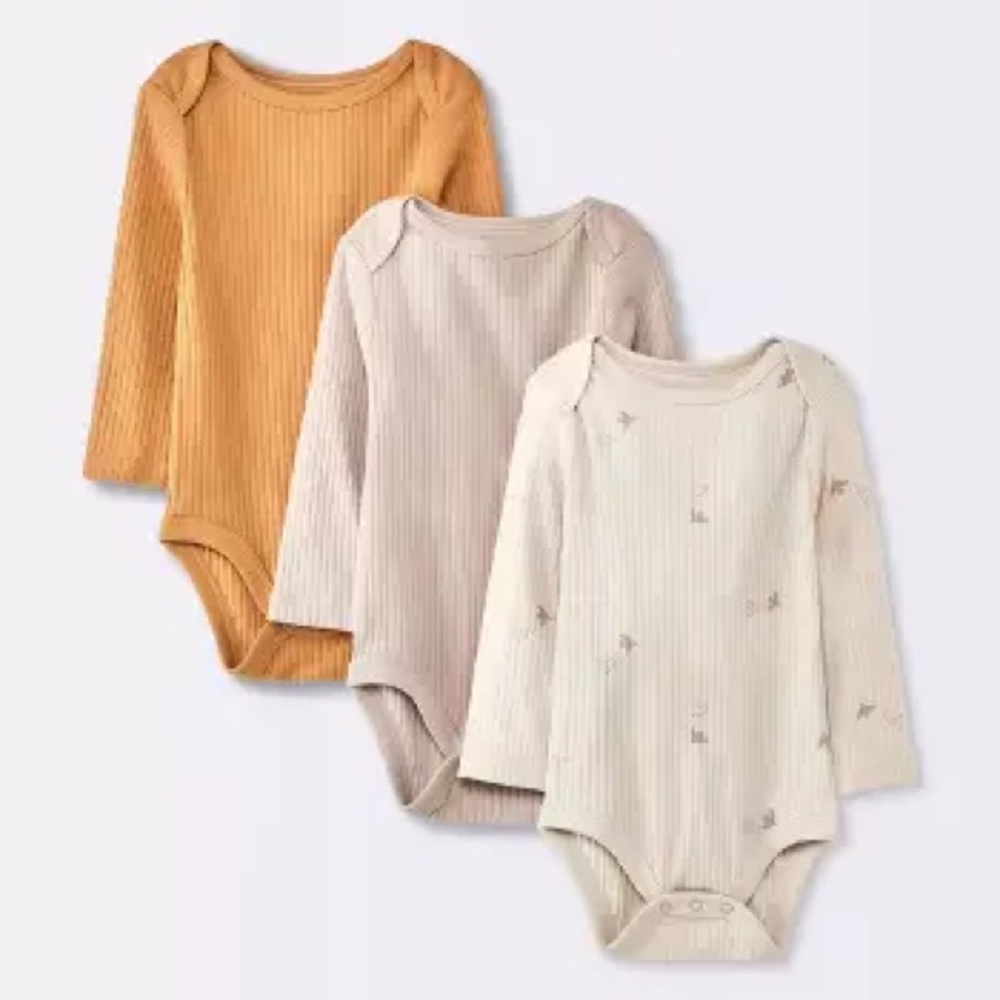 Baby 3pk Long Sleeve Side-Snap Bodysuit - Cloud Island 0-3 months available